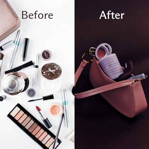 Subtl Staks 6-in-1 Stackable Travel Makeup Kit by Subtl Beauty - New Lip Glaze, Eyeshadow, Highlighter, Lip + Cheek, Blush, Shine Control - Includes Mirror & Brush - Compact Makeup for On the Go