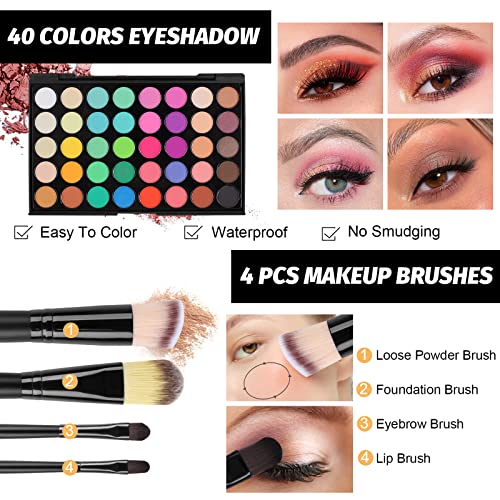 Fenshine All In One Makeup Kit for Women Full Kit, Makeup Gift Set for Women Beginners, Makeup Essential Starter Bundle Include Eyeshadow Palette Lipstick Eyebrow Pencil Brush Set (Type C)