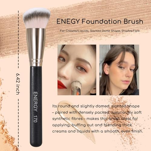 ENERGY Makeup Brushes Set Professional Kabuki Foundation Concealer Brush Under Eye Nose Contour Brush for Liquid Cream Powder Blending Buffing with Travel Bag 3PCS