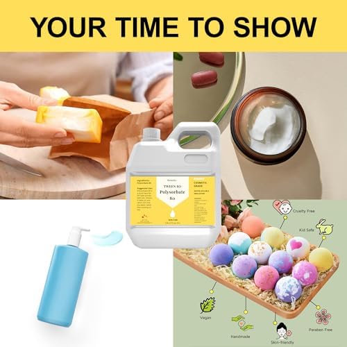 135 FL Oz Polysorbate 80 for Bath Bombs, Premium Polysorbate 80 (Sorbitan Oleate) Liquid, 100% Pure, Cosmetics Grade, Gentle on Skin, Suitable for Making Lotions, Shampoos, Body Washes and More