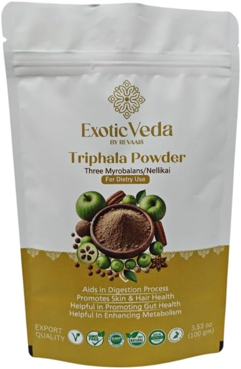 Organic Triphala Powder - Detox Cleanse for Lung, Liver, Colon, and Gut Health - Herbal Skin Care and Fiber Powder - Detox Ghrita and Triphala Organic India - 100g