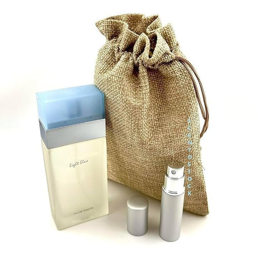 BUNDLE- Light Blue Perfume for Women 3.3 Eau De Toilette Spray with Burlap Bag & Mini Refillable Atomiser