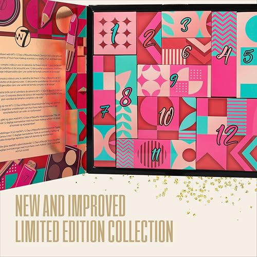 W7 12 Days of Beautiful Holiday Advent Calendar 2024-12 Individually Boxed Makeup & Cosmetic Surprises - Cruelty Free, Christmas Stocking Filler