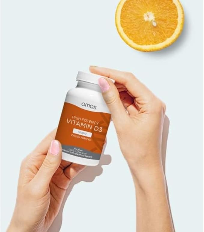 Omax3 Vitamin D3 5000 IU + Calcium, 30-Day Supply, Strong Bones, Muscles & Joints, Heart Health, Immunity, Non GMO, No Gluten, No Soy - 30 Tablets