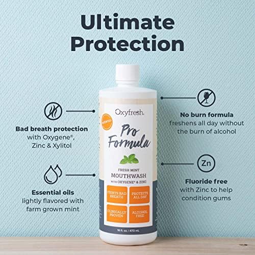 Oxyfresh Premium Pro Formula Fresh Mint Mouthwash – Patented Zinc Mouthrinse for All Day Fresh Breath & Healthy Gums – Refreshing & Alcohol Free Mouthwash | 16oz