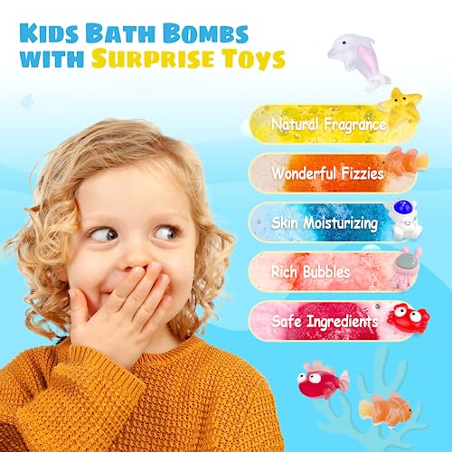 DOVIPE 34PCS Bath Bombs for Kids with Toys Inside Girls and Boys, Surprise Bath Bombs with Ocean Animals and Space Planet Toys Inside, Natural Organic Bubble Bath Fizzies, Gift Tin Box for Christmas