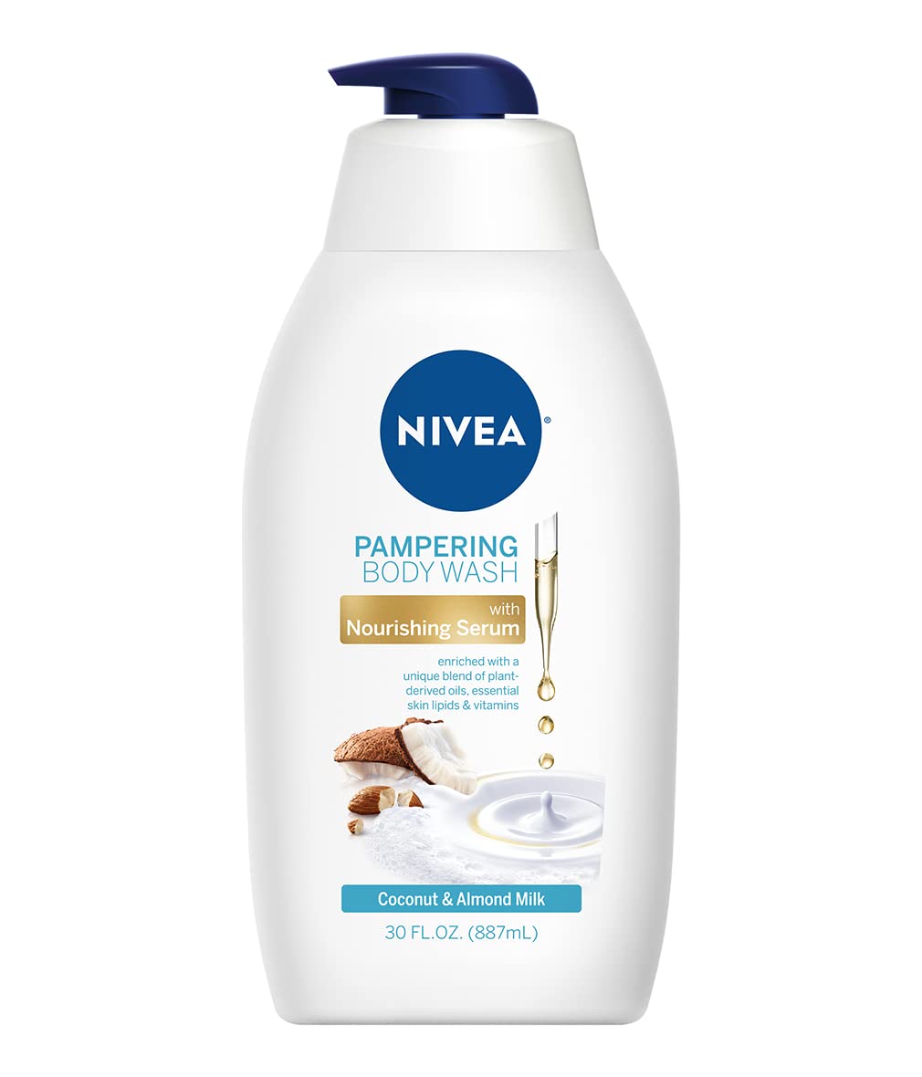 Nivea Coconut And Almond Milk Moisturizing Body Wash For Dry Skin, 30 Fl Oz Pump Bottle
