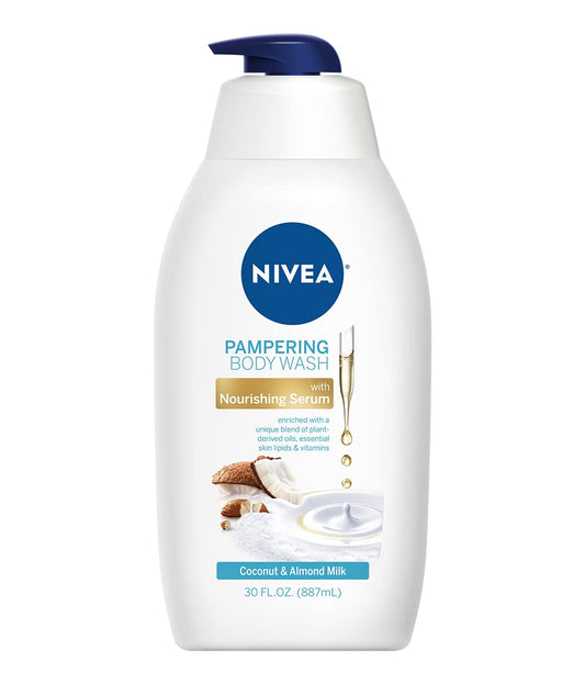 Nivea Coconut And Almond Milk Moisturizing Body Wash For Dry Skin, 30 Fl Oz Pump Bottle