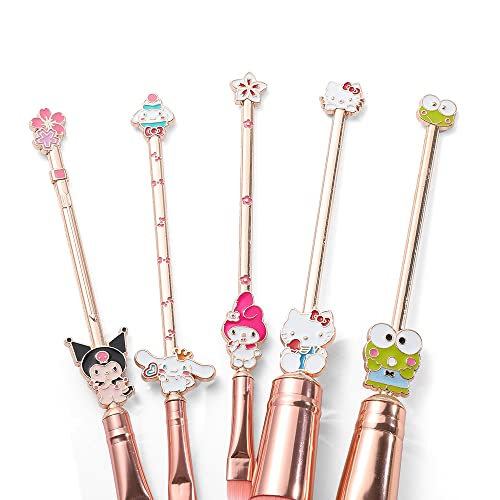 rongji jewelry Marie Cartoon Cat Makeup Brushes - 5pcs Cute Animal Designed Soft Pink Makeup Brushes Set, Professional Cosmetic Tool Kit Pink Drawstring Bag Included for Girls and Women (5PCS Kuu)