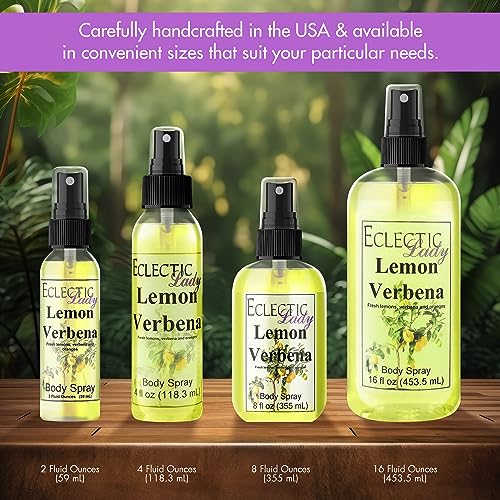 Eclectic Lady Lemon Verbena Body Spray, Double Strength, 2 ounces, Body Mist for Women with Clean, Light & Gentle Fragrance, Cologne with Soft, Subtle Aroma For Daily Use