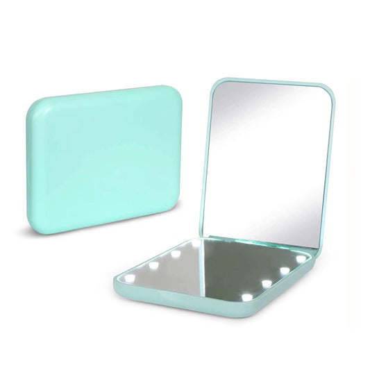 Kintion Compact Makeup Mirror With Led Light, 1X/3X Magnification Lighted Pocket Mirror, 2-Sided, Portable, Folding, Handheld, S