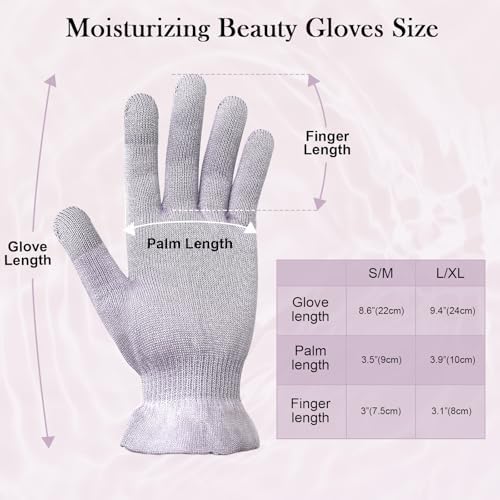MIG4U Moisturizing Beauty Gloves Touchscreen Overnight Sleeping Glove for Women Dry Hands, Nighttime Lotion, Eczema, SPA, Cosmetic Treatment, Grey Purple 3 Pairs Size S/M