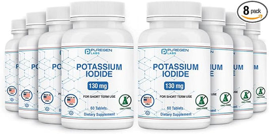 Potassium Iodide Tablets 130 mg EXP 10/2025, Kosher Iodine Tablets, Thyroid Support – 8 Pack | 480 Tablets Total