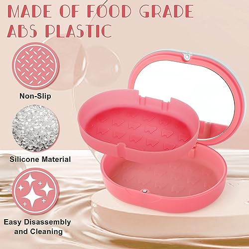 Double Layer Retainer Case Portable Aligner Case for Orthodontics Build In Mirror With Removal Tool,Chewies&Cleaning Brush Kit