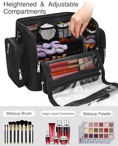 Makeup Brush Bag Extra Large Makeup Brush Case with 4 small bags Professional Makeup Artist Brush Holder Stand Up Organizer for Travel with Adjustable Dividers and Shoulder Strap