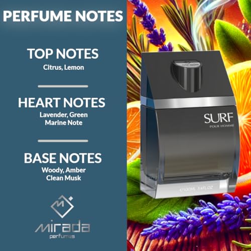 Surf Pour Homme, Men's Eau de Parfum (EDP) 3.4 FL. Oz (100ml), Men’s Perfume with Notes of Citrus, Lemon, Lavender, Green, Marine