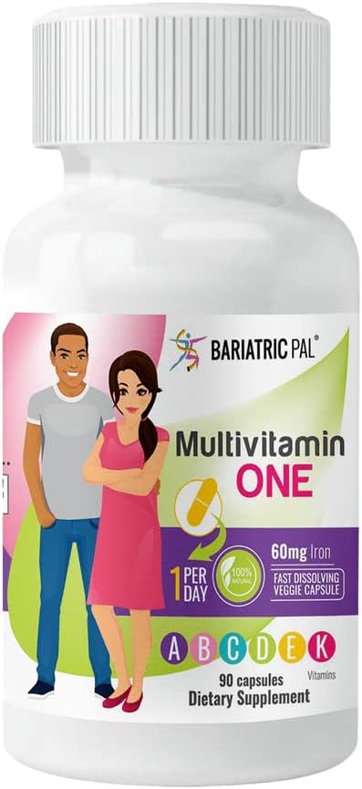BariatricPal 90-Day Bariatric Vitamin Bundle (Multivitamin ONE 1 per Day! Capsule with 60mg Iron and Calcium Citrate Soft Chews 500mg with Probiotics - Wild Grape)