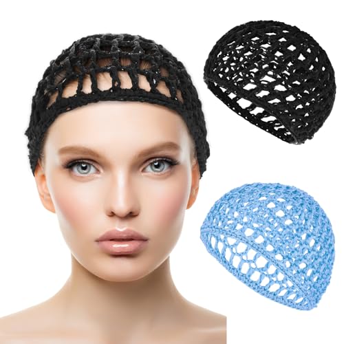 Hair Net Wrap Nets For Women 2 PCS Sleeping Sleep Cap Drying Curly Hair Crochet Press Hairnets Snood Wraps Cover Hairnet Workers Cap Mesh Head Caps Wrapping Long Curly Hair Overnight(blue/black)
