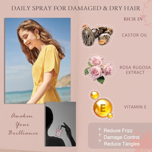 Hair Perfume for Women, Long-Lasting Pheromone Perfume oil Sweet Rose Floral Fragrance, Castor oil & Vitamin E for Nourishing and Hydrating Hair Shine Spray, 1.69 fl.oz