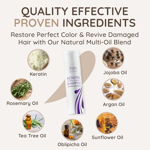 VITAMINS hair cosmetics Keratin Purple Toning Shampoo - Violet Blue Brassiness Toner for Bleached Icy Blonde Platinum Silver White Grey Ash Gray or Colored Dry Damaged Brassy Hair