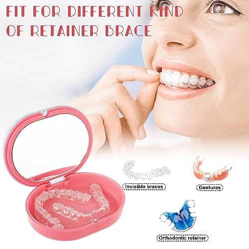 Double Layer Retainer Case Portable Aligner Case for Orthodontics Build In Mirror With Removal Tool,Chewies&Cleaning Brush Kit