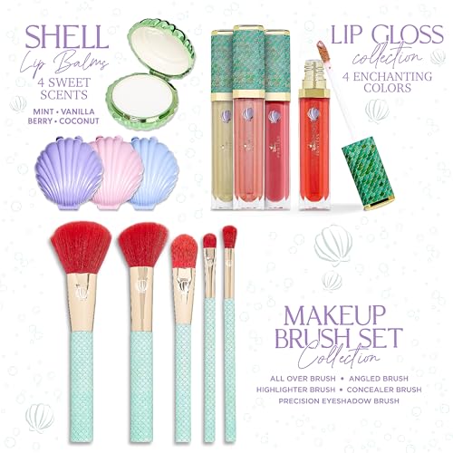 Disney Belle Maison Cosmetic Makeup Set, Makeup Essential, Princess Ariel - Includes 5pc Makeup Brush, 4pc Lip Gloss, 4pc Lip Balm