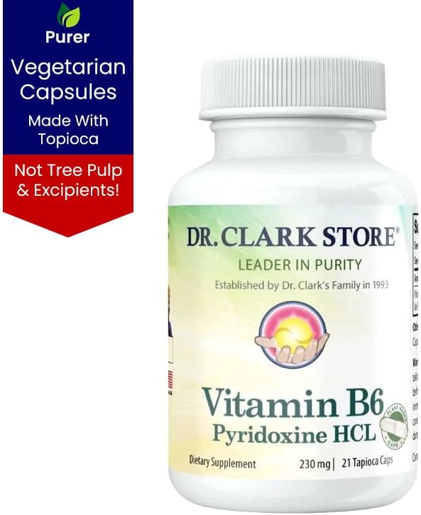 Dr. Clark Vitamin B6 Supplement – 230mg, 21 Tapioca Capsules, Supports Energy Metabolism & Nervous System Health