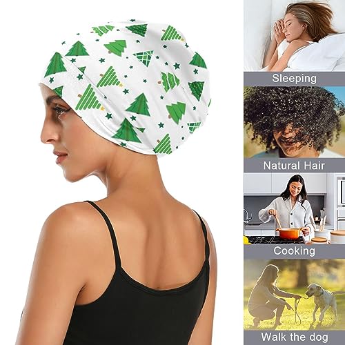 Satin Bonnet Wrap for Sleeping - Lined Sleep Cap for Curly Hair Women & Men - Christmas Trees