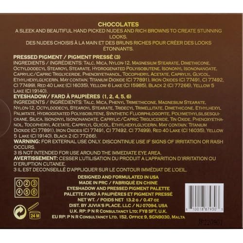 Juvia's Place Palette The Chocolates - Tan, Auburn, Shades of 6, Rich Dark Chocolate Palette, Professional Eye Makeup, Pigmented, Makeup Palette for Eye Color & Shine