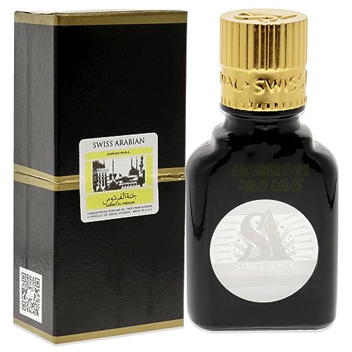 Swiss Arabian Jannet EL Firdaus Black - Luxury Products From Dubai - Long Lasting Perfume Oil for Unisex - Blend of Apricot, Orris, Vanilla and Musk - Perfect for Date Night or Evening Out - 0.3 oz