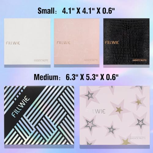 Empty Magnetic Makeup Palette with Mirror, Spatula, 20 Metal Stickers, Suitable for Eyeshadow Lipstick Blush Powder Highlighter and Contour, DIY Refillable, Holographic Stripes Black Medium