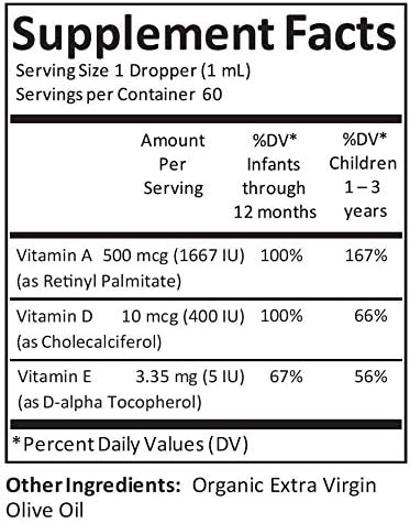 Kiddivit Baby Vitamin A&D Liquid Drops with Vitamin E - 60 Daily Servings, 2 Fl Oz (60 mL) - Dropper Included, Glass Bottle - Sugar Free, Gluten Free, Vegetarian Friendly