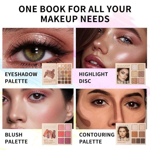 Makeup Palette,Eyeshadow & Highlighter & Blush & Contouring,4-Layer Book-Style Foldable Makeup Palette Set,Matte Glitter Metallic Shimmer, Highly Pigmented Long Lasting Make Up Pallet(43 Colors)