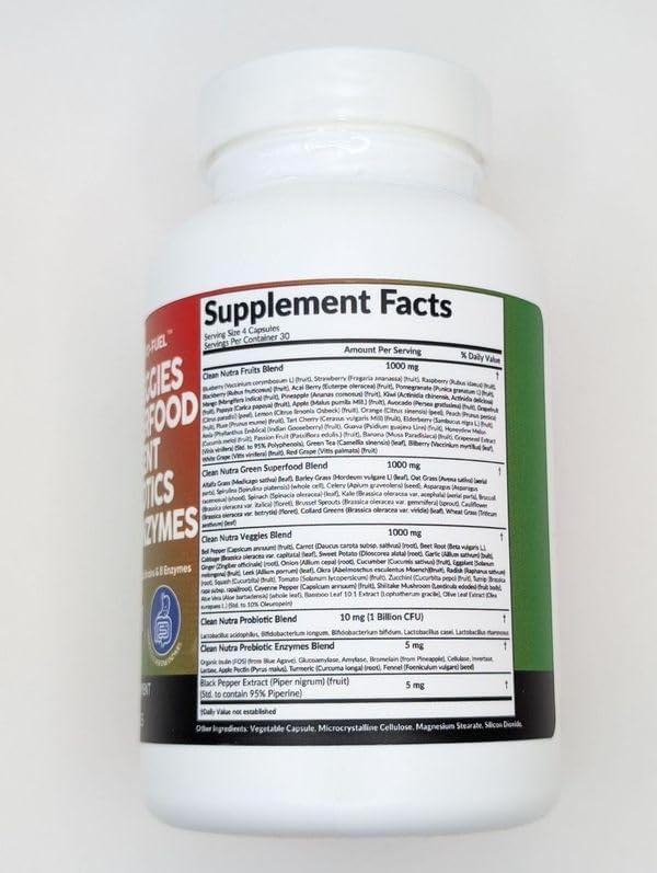 Clean Nutraceuticals Fruits and Veggies Supplement Reds & Green Superfood - Balance of Over 70 Fruit & Vegetable Supplements Capsules with Probiotics Prebiotics Digestive Enzymes - 3Pack
