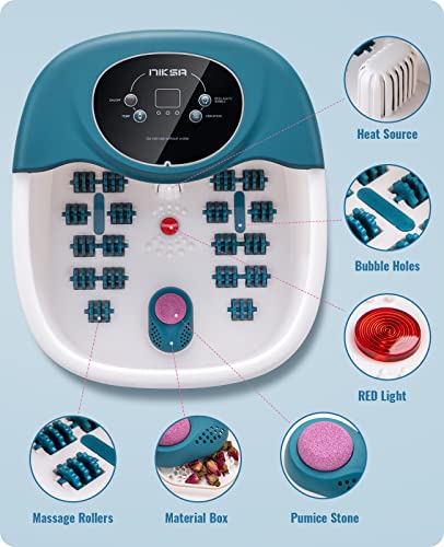 Foot Spa Bath Massager with Heat, Bubble, Vibration and Temperature Control, 22 Massaging Rollers Foot Soak Tub for Foot Pain Relief, Pedicure Foot Soaker with Acupressure Massage Points & Red Light