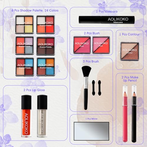 Makeup Kit for Teenager & Women Full Kit, All in One Makeup Set With The Small Cosmetic Train Case, Professional Makeup Kit, Makeup Gift Set for Women Girls (silver)