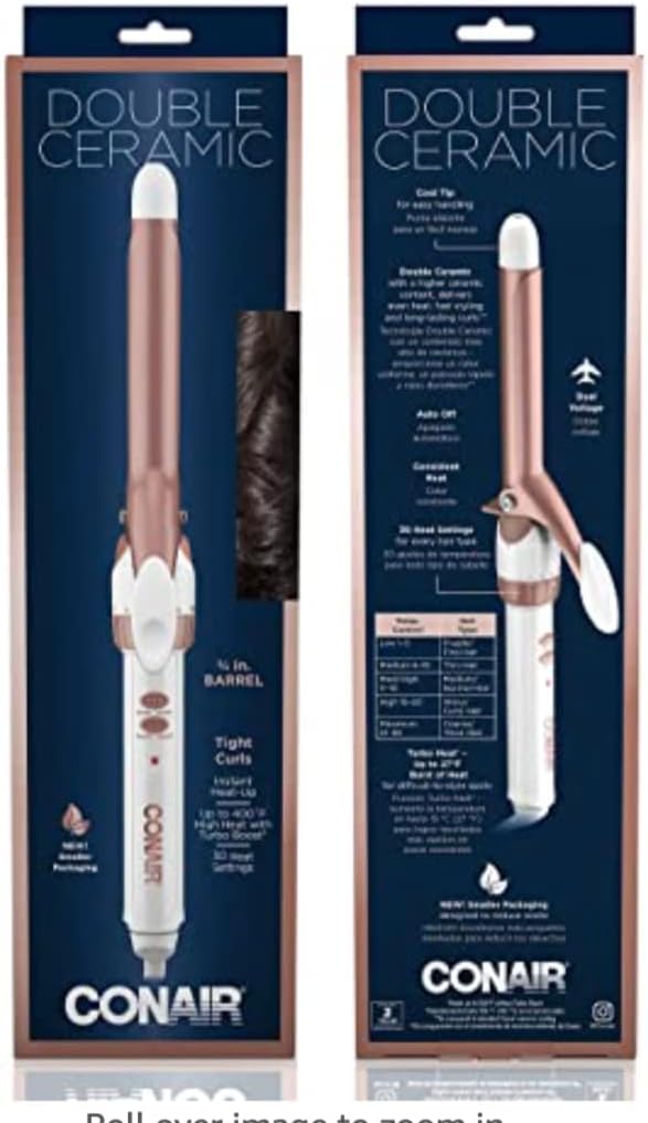Conair Double Ceramic 3/4-Inch Curling Iron | Bonus Claw Clip | Tight Curls