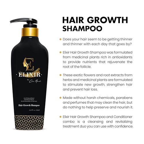 Elixir by Coco March Hair Growth Shampoo - Strengthening Plant-Based - Chemical-Free for Men and Women - Natural Hair Loss Formula for Thicker Fuller Hair - 16.9 fl oz