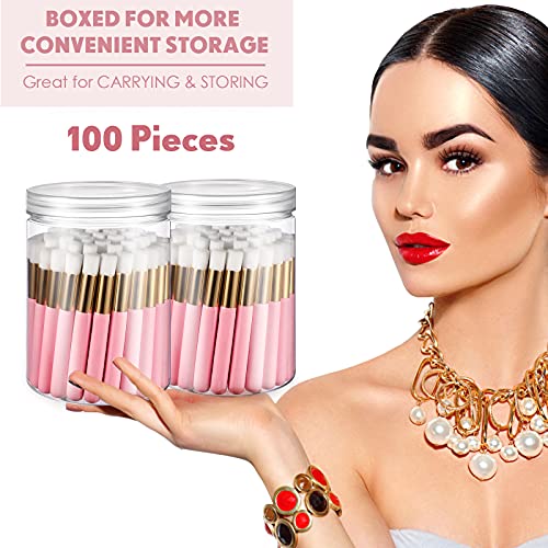 Nuenen 100 Pieces Lash Cleansing Bath Brushes with Container Eyelash Extension Cleanser Brushes Lash Shampoo Cleaning Supplies for Eyelash Extensions Prolong Cleanser Supplies, Pink