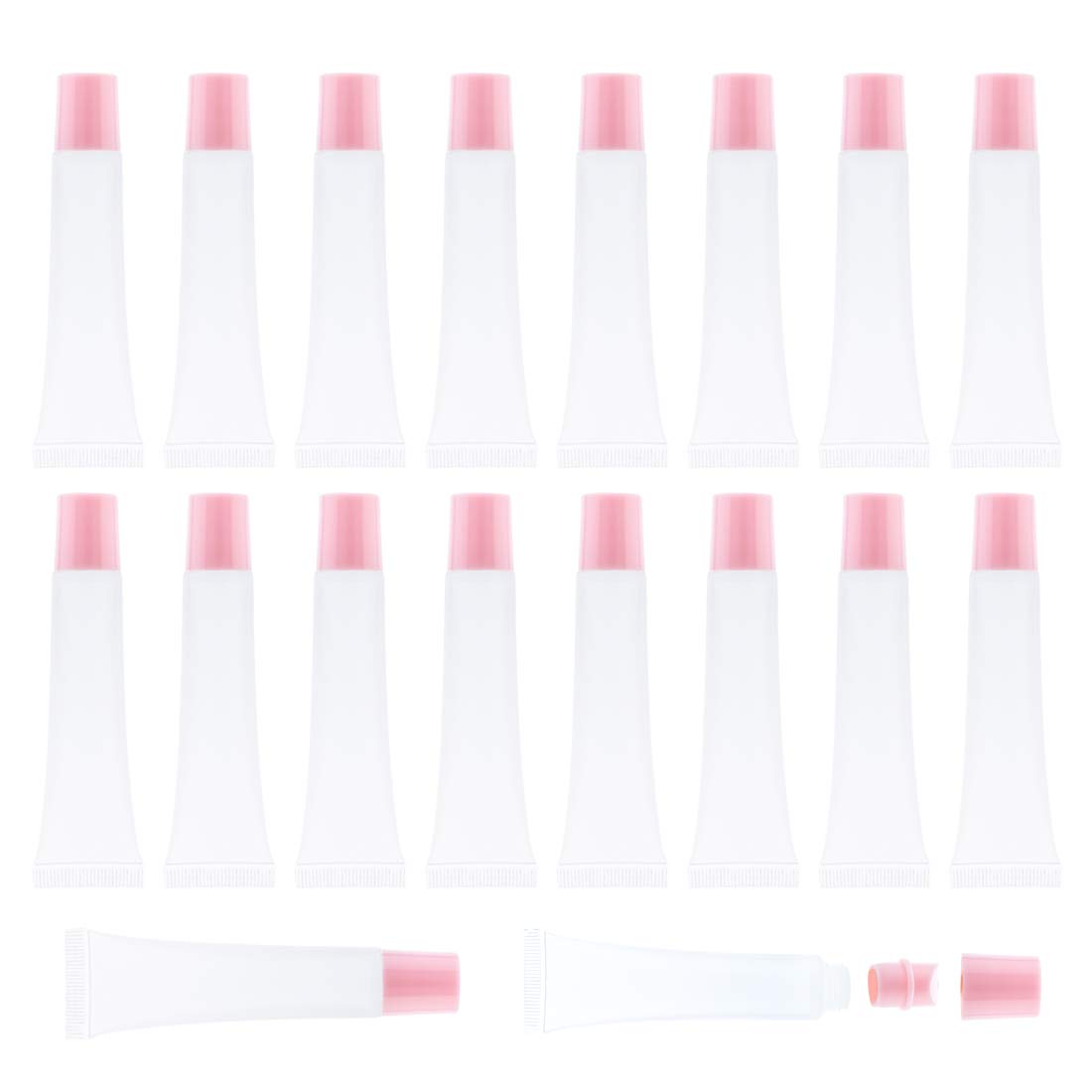 AJLTPA 50Pcs 15ml Lip Gloss Squeeze Tubes, Light Pink Lip Gloss Containers Empty, Refillable Soft Clear Tubes for DIY Lipgloss B