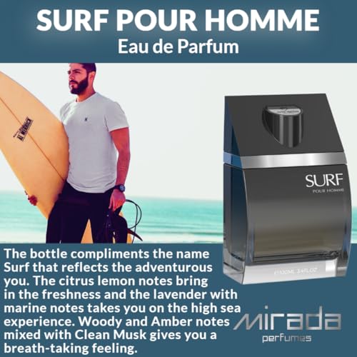 Surf Pour Homme, Men's Eau de Parfum (EDP) 3.4 FL. Oz (100ml), Men’s Perfume with Notes of Citrus, Lemon, Lavender, Green, Marine