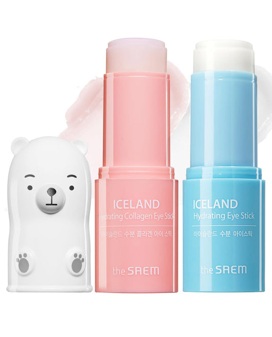 The Saem Iceland Hydrating & Collagen Eye Stick 2 Pack - Cooling & Anti-Wrinkle Eye Balm For Dark Circles And Puffiness - Under