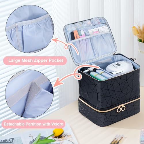 Uross Nail Polish Organizer Bag Holds 30 Bottles Nail Polish & Nail Kit -Nail Polish Storage Organizer Bag Nail Supplies Organizer Case for Nail Tech - Black