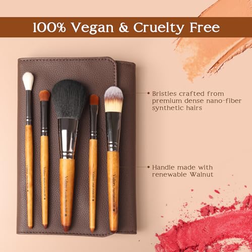 Makeup Brush Set: 15pcs Walnut Wooden Makeup Brushes With Leather Button Bag, Professional Makeup Brushes For Foundation Concealer Kabuki Blush Eyeliner Shadow Brow, Makeup Brush Sets & Kits