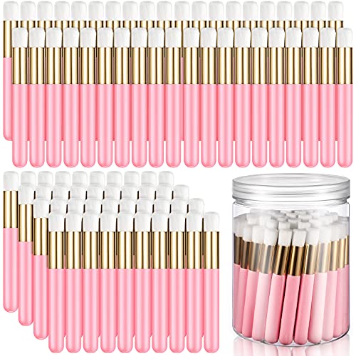 Nuenen 100 Pieces Lash Cleansing Bath Brushes with Container Eyelash Extension Cleanser Brushes Lash Shampoo Cleaning Supplies for Eyelash Extensions Prolong Cleanser Supplies, Pink