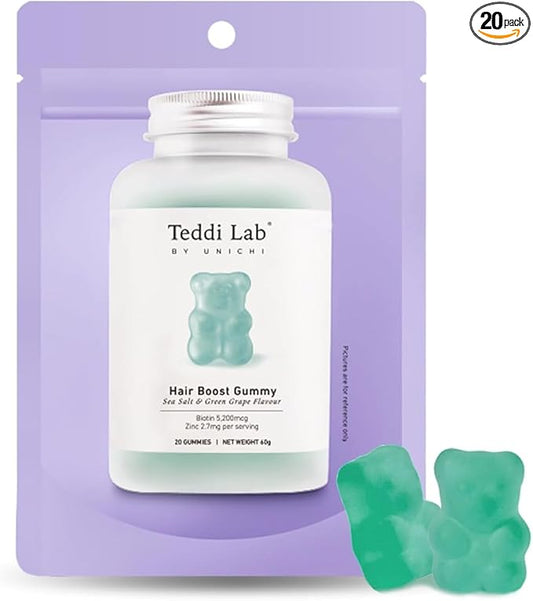 Unichi Hair Growth Gummies, 5200mcg Biotin Formulated with Zinc, Pantothenic Acid and Vitamin A, C, E for Stronger and Thicker Hair for Women, (20 Count)