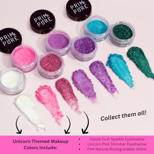 Prim and Pure Kids Makeup Gift Set - Stencil, Makeup Eyeshadow Bioglitter Lip Gloss and Cosmetic Bag Mirror Makeup Brush Accessories (Unicorn Pink)