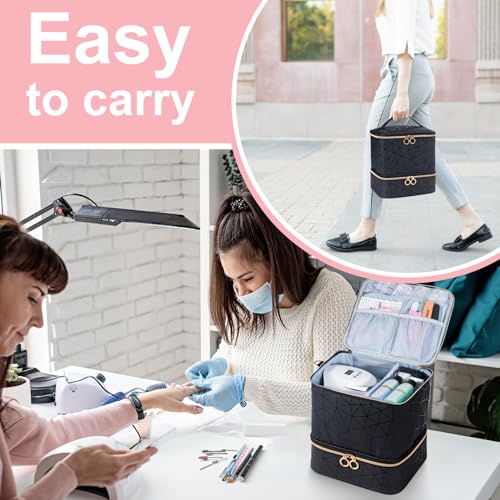Uross Nail Polish Organizer Bag Holds 30 Bottles Nail Polish & Nail Kit -Nail Polish Storage Organizer Bag Nail Supplies Organizer Case for Nail Tech - Black