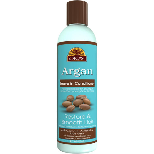 Okay | Argan Leave In Conditioner | For All Hair Types & Textures | Restore, Hydrate & Smooth Hair | With Coconut, Almond, & Alo