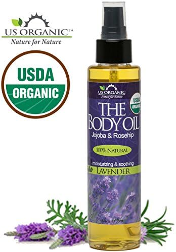 US Organic Body Oil - Elegant Lavender - Jojoba and Rosehip Oil with Vitamin E, Certified Organic, No Alcohol, Paraben, Artificial Detergents, Color or Synthetic perfumes, 5 Fl.oz. (Lavender)